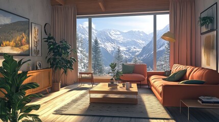 Fototapeta premium Scandinavian-inspired living room with clean lines and minimal decor
