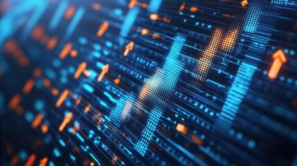 Fototapeta premium Abstract digital chart with upward arrows, depicting business growth and success in a futuristic financial market