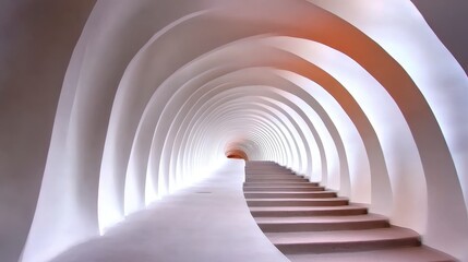 Obraz premium Abstract White Archway Hallway With Descending Staircase