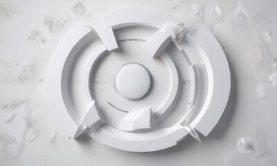 Abstract geometric shapes forming a circular motion around a central white button,  vector graphics, white