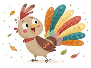 Obraz premium Cute Cartoon Turkey Bird Autumn Thanksgiving Illustration