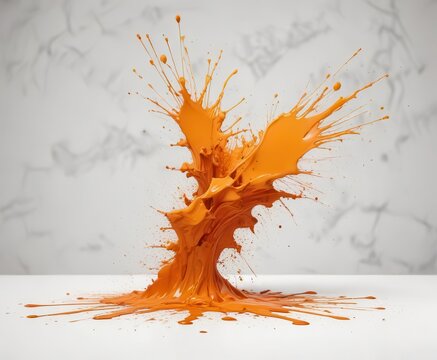 Abstract orange splatter art on white background ,  modern,  orange