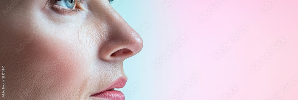 Poster contrasting ages displayed through two faces showcasing youthful vitality and visible aging signs. g