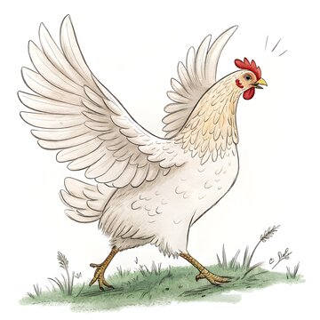 white chicken running on grass clip art preview