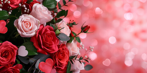 Valentine's Day Background with Roses and Hearts - Ideal for Social Media Posts and Greeting Cards