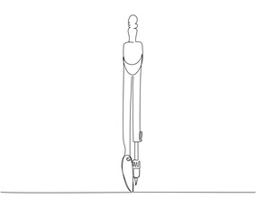 compass for drawing a circle, geometry, Technical drawing one line art. Continuous line drawing of online learning, school supplies, stationery storage, exam, office supplies, education.