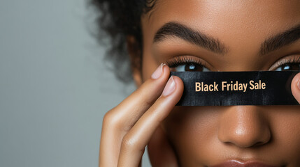 Black friday sale close-up of model with banner for advertising and promotions