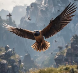 Bird in mid-air with outstretched wings spread wide,  nature,  movement