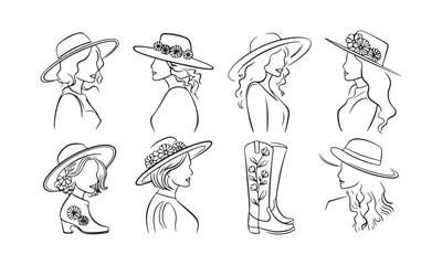Floral Hats and Boots Illustration Collection Vector Art