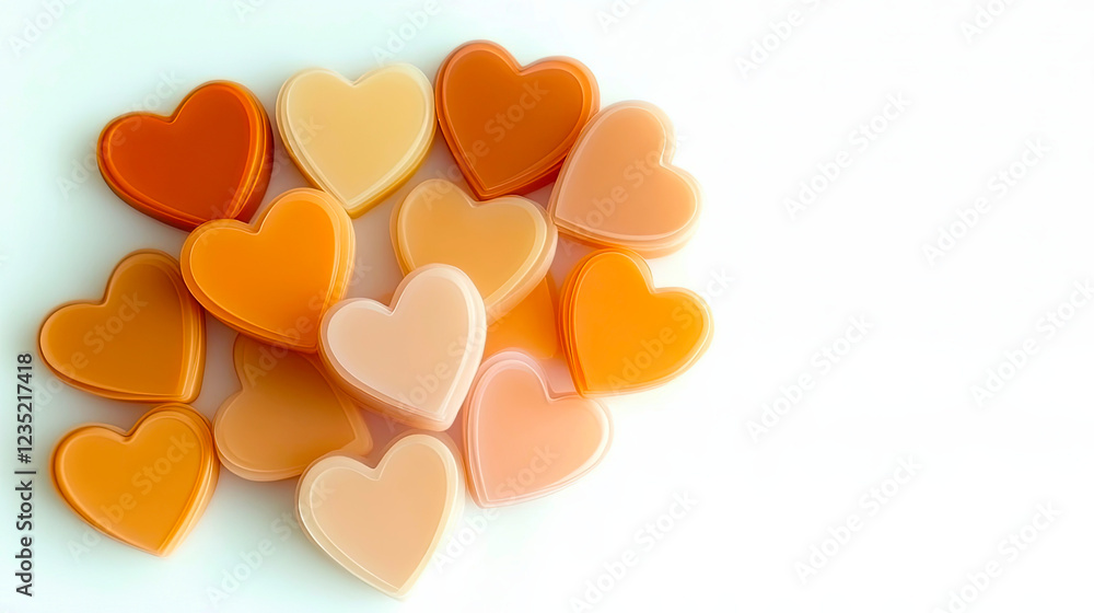 Poster colorful hearts on a soft pastel backdrop for a charming artistic display