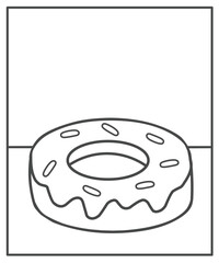 Simple donut coloring page for kids, doughnut sketch black and white, bakery coloring page activity for kids