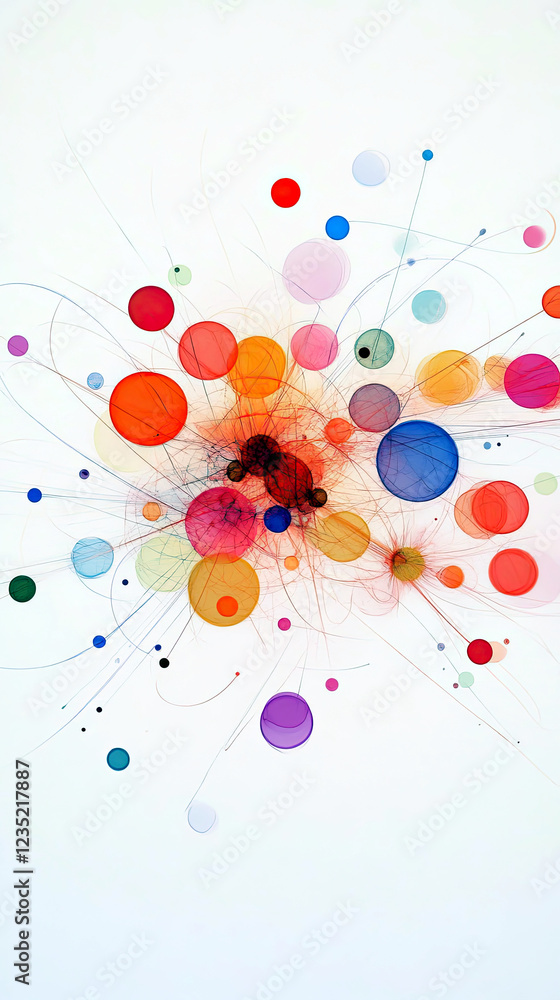 Poster colorful dots in a captivating circular arrangement on a soft neutral backdrop