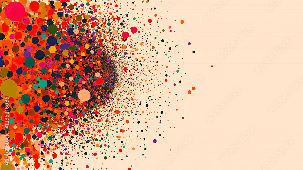Poster colorful dots create a vibrant circular pattern against a neutral background