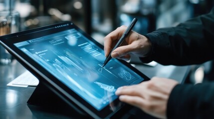 A person using a tablet to draw.