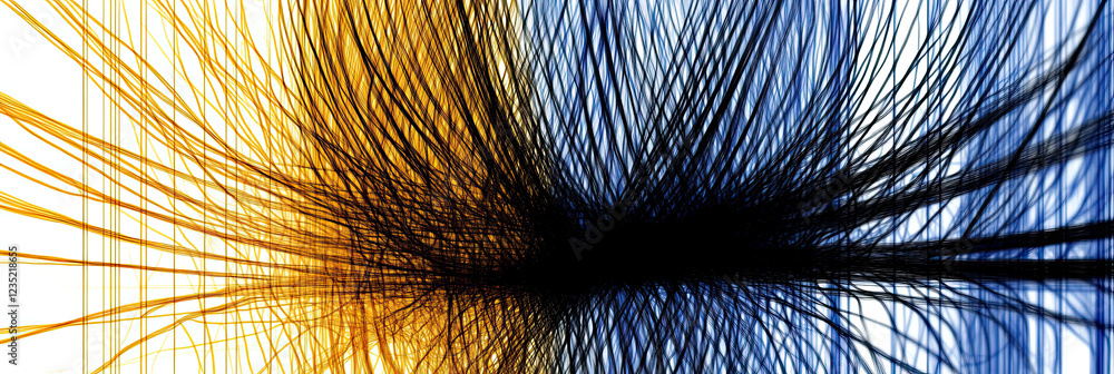 Poster Line Drawing of a Net Capturing an Abstract Object in a Vivid Artistic Display