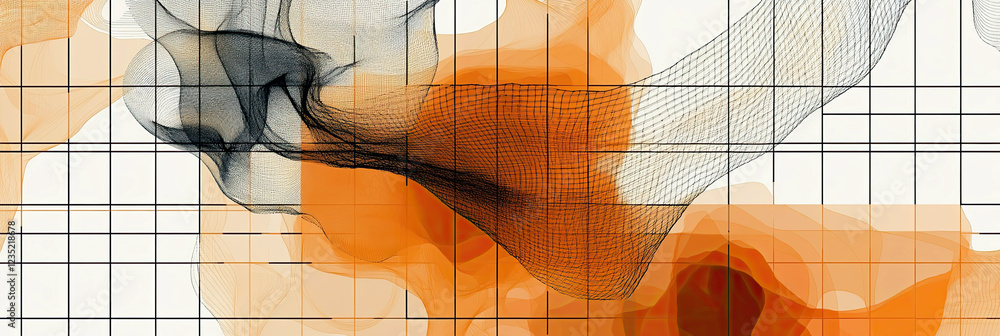Aufkleber Simple Line Drawing of a Net Catching an Abstract Shape Against a Textured Background