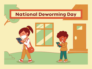 Children using technology on National Deworming Day