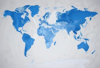 Blue and white vector outline of the world map showing continent shapes, map art, world outline