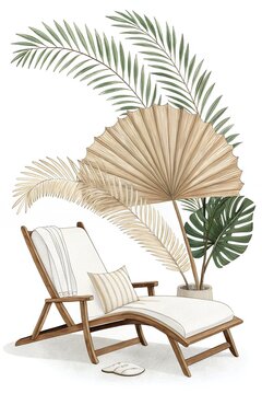recommend clip art: Relaxing Beach Chair Tropical Plants Palm Leaves Summer Vacation