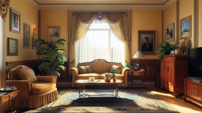 Living room full of antique furnitre, house interior design