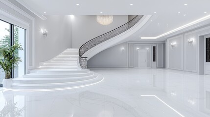 Grand white marble staircase in luxury home interior design