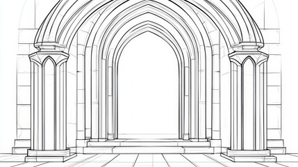 Art deco arch window and door frames, entrance doorways and gateway, vector architectural line drawing. Ancient classic architecture arch doors with arcs of Medieval temple, palace or mosque doorways