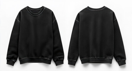 Acid Washed Black Crewneck Mockup Front And Back Isolated On White Background	