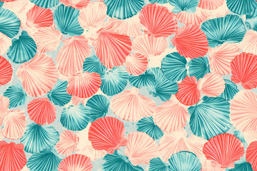 Obraz premium Coral And Teal Seashells Seamless Pattern