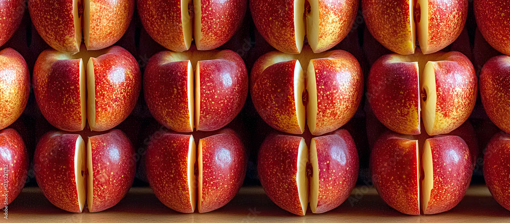 Poster symmetrical arrangement of abstract apples and peaches creates a vibrant geometric pattern