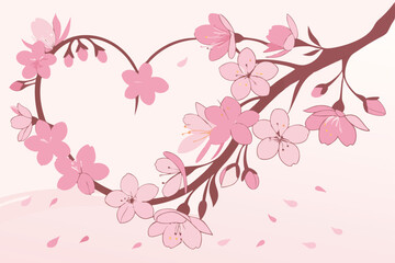 ink cherry blossom heart-shaped wreath, hanging floral arrangement, romantic springtime decor, soft pink background, delicate petals, ethereal lighting, dreamy atmosphere, Valentine's Day theme, high-