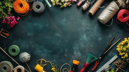 Art and craft materials set on dark background
