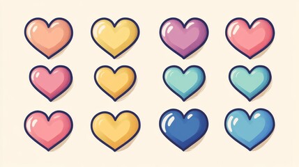 Collection of Love Heart Symbol Icons . Love Illustration Set with Solid and Outline Vector Hearts.