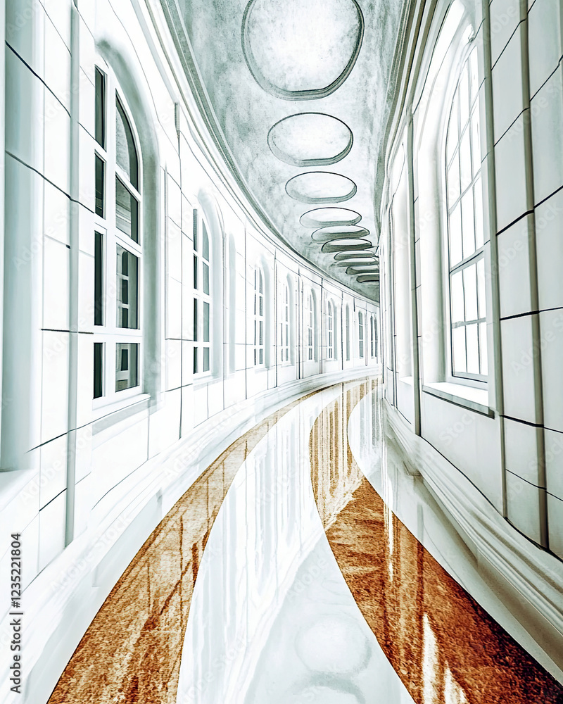 Poster empty underground corridor with sleek walls and reflective floor in a modern city setting