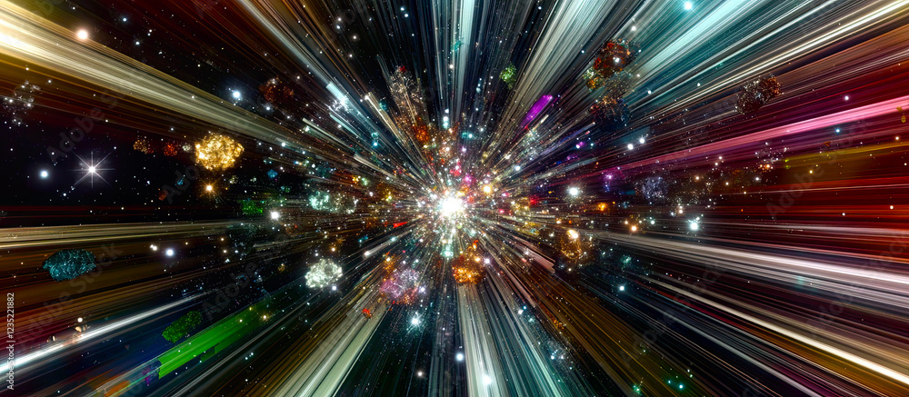 Poster Exploding Colors and Radiant Stars Create a Mesmerizing Abstract Cosmic Experience