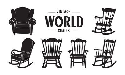 Fototapeta premium Vintage World Chairs Collection - Rocking and Armchair Silhouettes in Vector Art