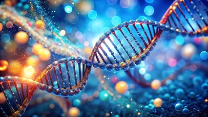 Fototapeta premium 3D DNA Model on a Dreamy Blue Bokeh Background