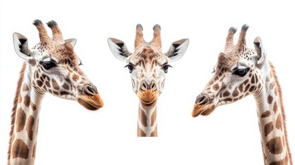 Obraz premium African giraffe isolated on white background. Side, front and perspective view.