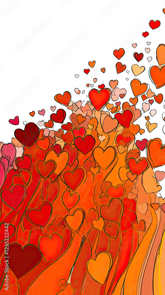 Poster crafting a vibrant retro background with flowing hearts in a warm color palette