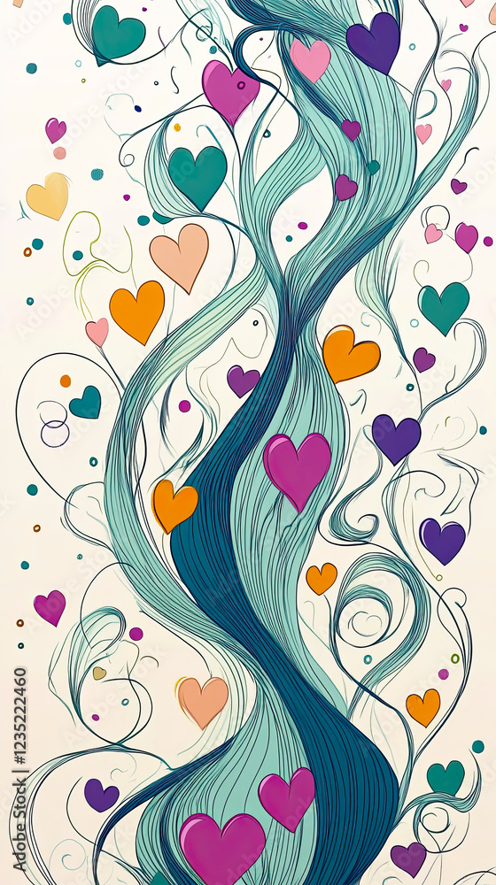 Poster retro swirls and colorful hearts blend beautifully in whimsical transition effect