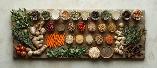 Vibrant Culinary Collection: A Diverse Array of Spices, Grains, and Herbs