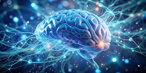 3D Render of Serene Blue and White Brain: Intricate Neural Network Visualization