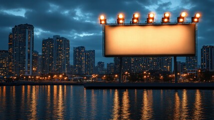 Blank billboard city night advert waterfront