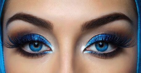 Fototapeta premium ocular, mujer, ocular, beldad, maquillaje, cara, maquillaje, moda, close-up, close-up, pestaña, azul, ceja, piel