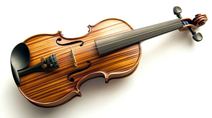 Fototapeta premium Top View of a Beautifully Crafted Violin Against a Pristine White Background