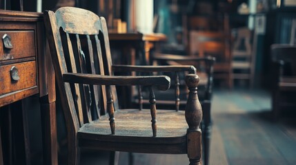 Old antique wooden furniture in an antique shop