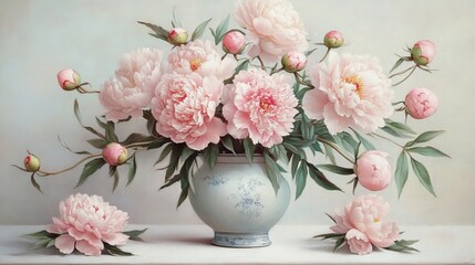Peony flowers in  vase on white background
