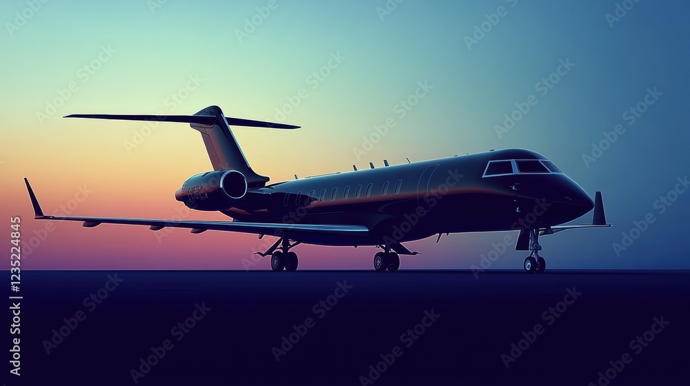 Aufkleber silhouette of a sleek airplane against a colorful twilight sky at dusk. generative ai