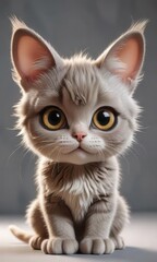 Cartoon sketch cat with big eyes and fluffy ears,  pet animal, cute animal