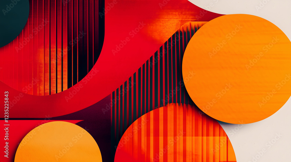 Poster dynamic abstract design showcasing vibrant geometric shapes with bold colors in captivating composit