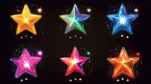 Retro futuristic sparkle icons collection. Set of star shapes. Abstract cool shine effect sign vector design. Templates for design, posters, projects, banners, logo, and business cards
